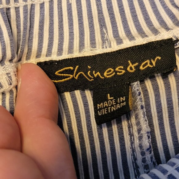 Shinestar Blue/White Stripe Seersucker Elastic Waist Drawstring Summer Slacks/Pa - Picture 11 of 11